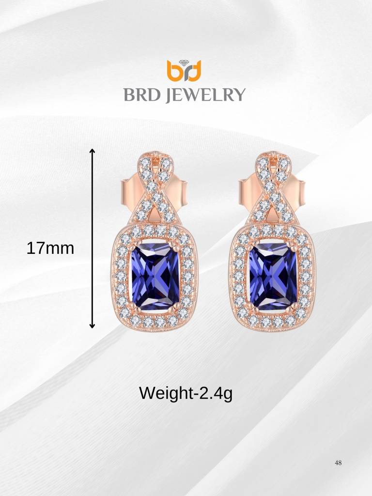 925 Sterling Silver Rosegold Plated Tanzanite Cz Drop Earrings I Blue Stone Earrings For Women & Girls : BRD293203