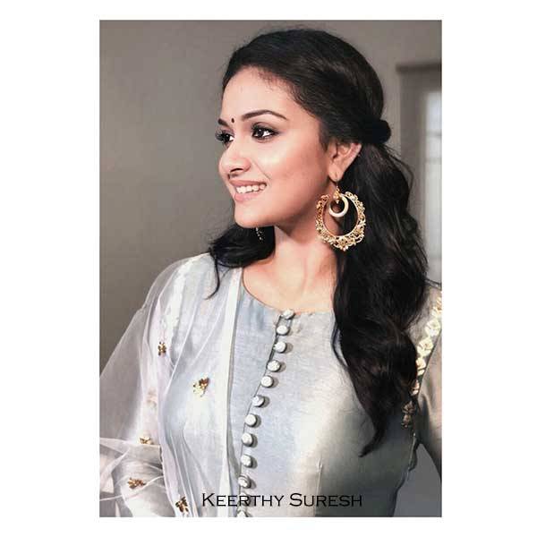 Round Gold Drop Bali Earrings With Crystals Worn By Keerthy Suresh : S1007