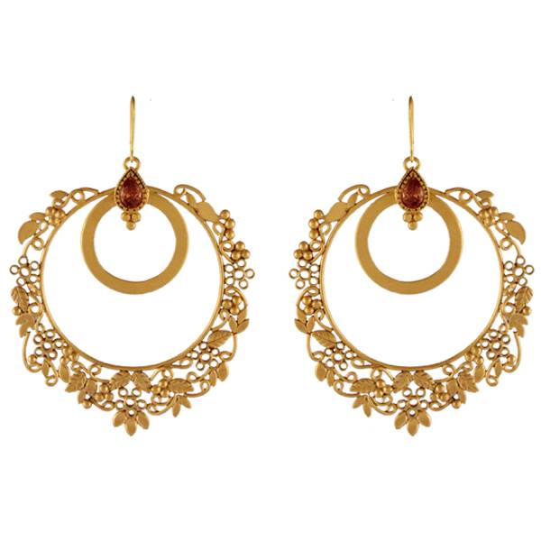 Round Gold Drop Bali Earrings With Crystals Worn By Keerthy Suresh : S1007