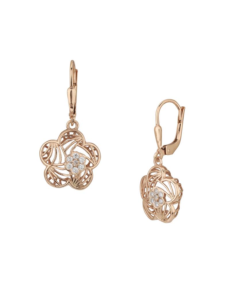 Carlton London Rose Gold-Plated 925 Sterling Silver Floral Drop Earrings : S109665E