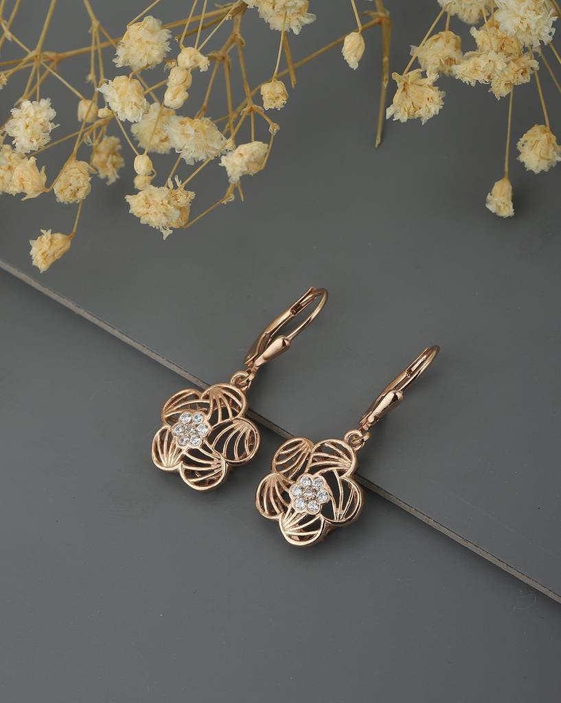 Carlton London Rose Gold-Plated 925 Sterling Silver Floral Drop Earrings : S109665E