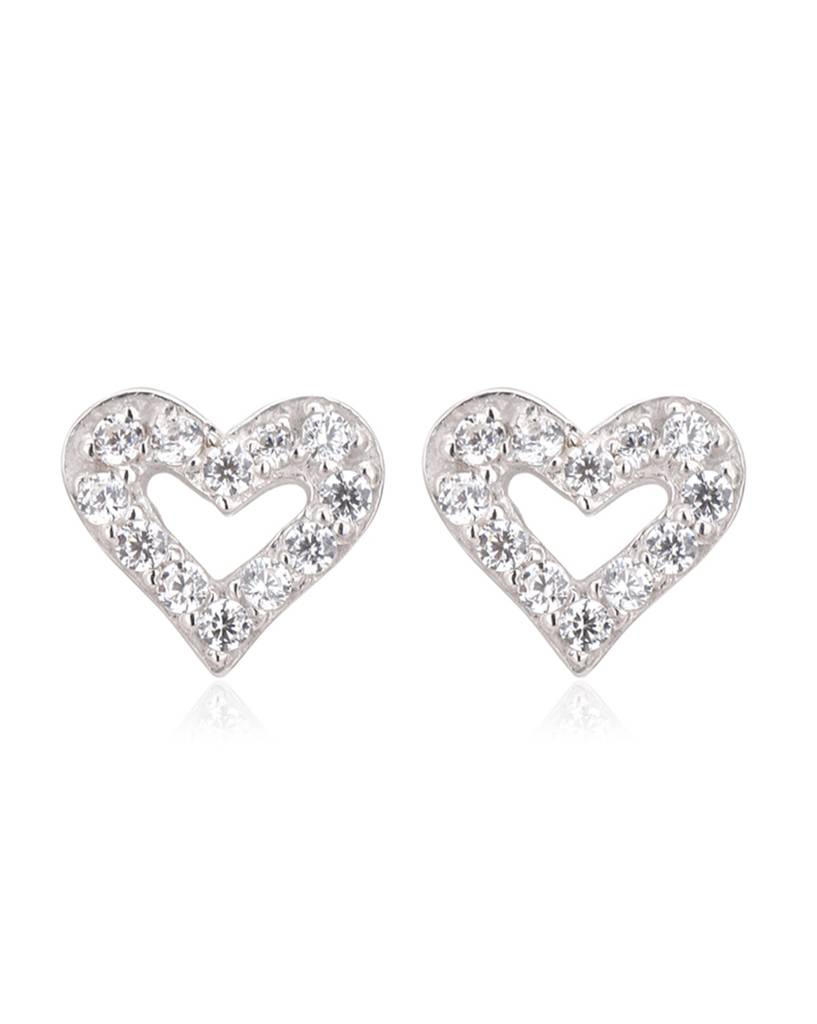 Carlton London Rhodium Plated 925 Sterling Silver Heart-Shaped Stone-Studded Studs : S117015E