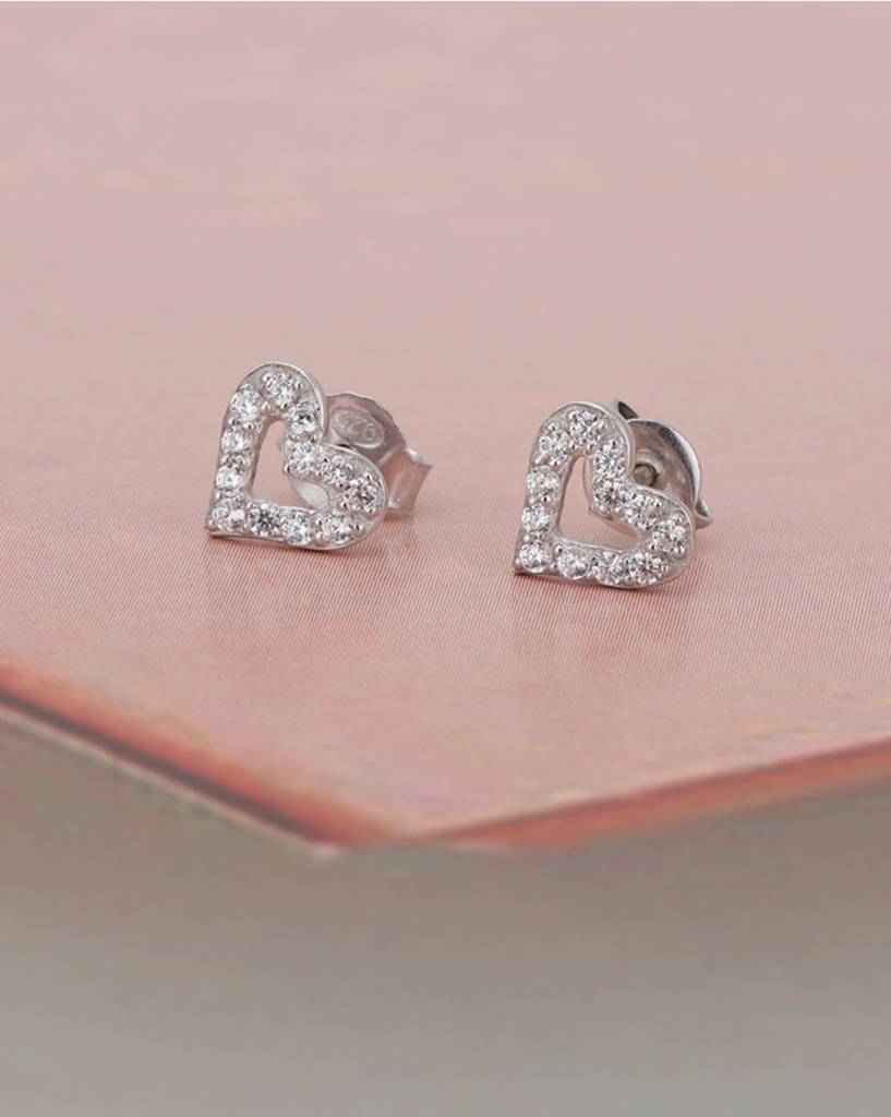 Carlton London Rhodium Plated 925 Sterling Silver Heart-Shaped Stone-Studded Studs : S117015E