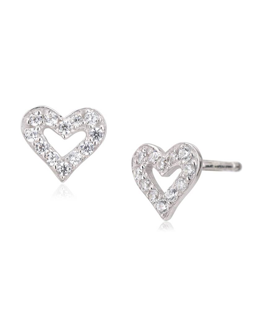 Carlton London Rhodium Plated 925 Sterling Silver Heart-Shaped Stone-Studded Studs : S117015E