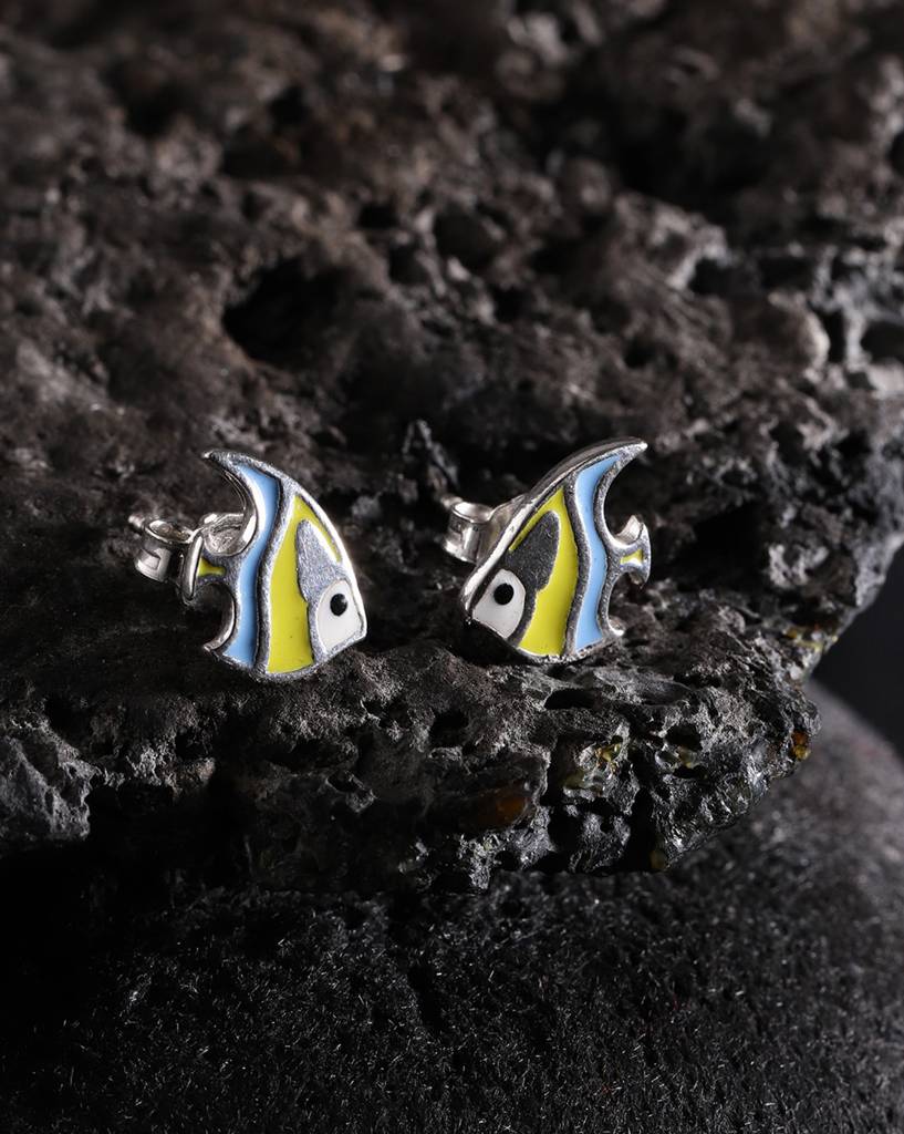 Carlton London Blue & Yellow 925 Sterling Silver Quirky Studs : S118899E-1