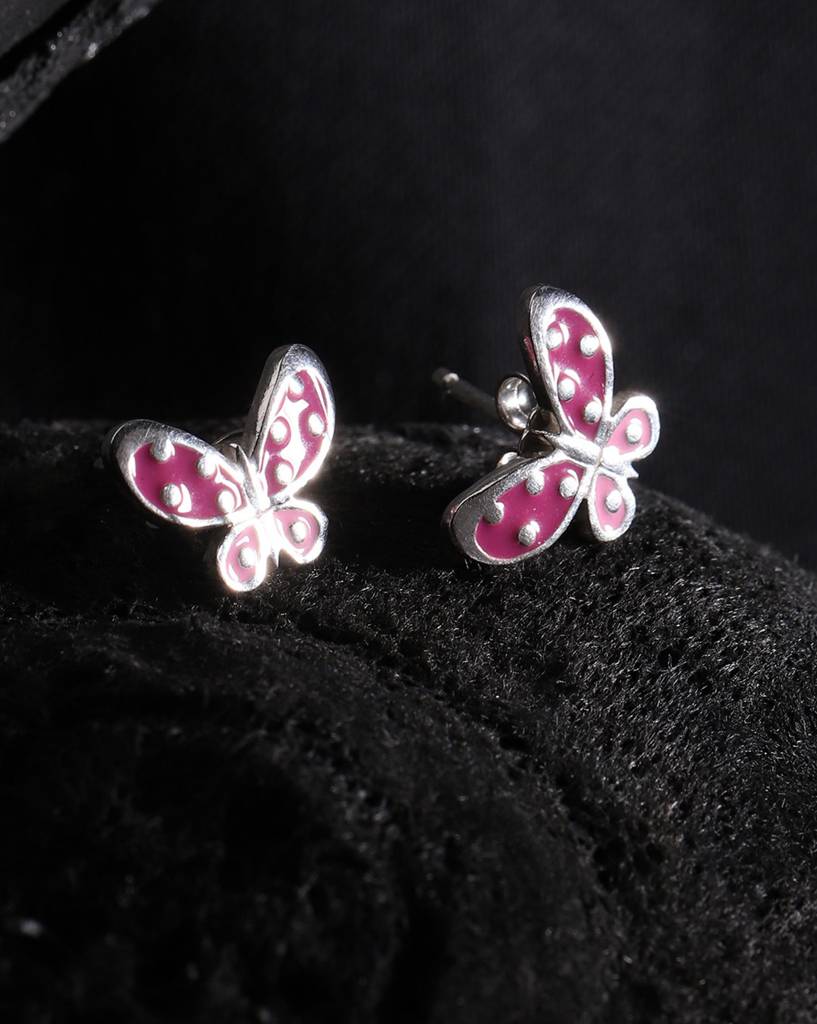 Carlton London Pink 925 Sterling Silver Butterfly-Shaped Studs : S118907E-1