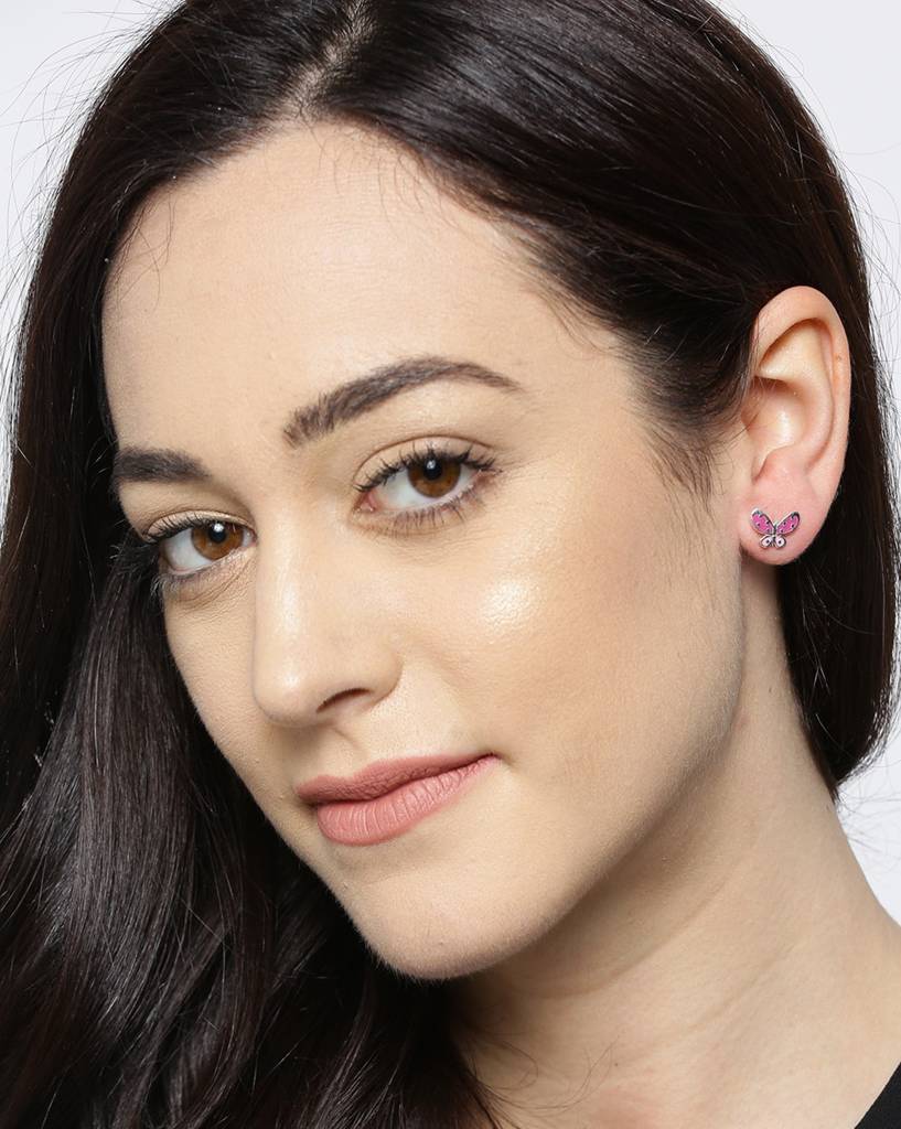 Carlton London Pink 925 Sterling Silver Butterfly-Shaped Studs : S118907E-1
