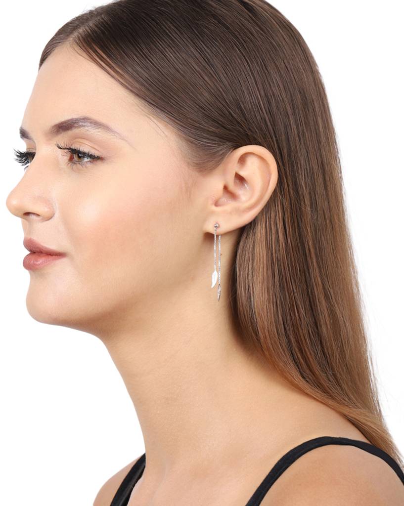 Carlton London 925 Sterling Silver Leaf-Shaped Jacket Drop Earrings : S120855E1