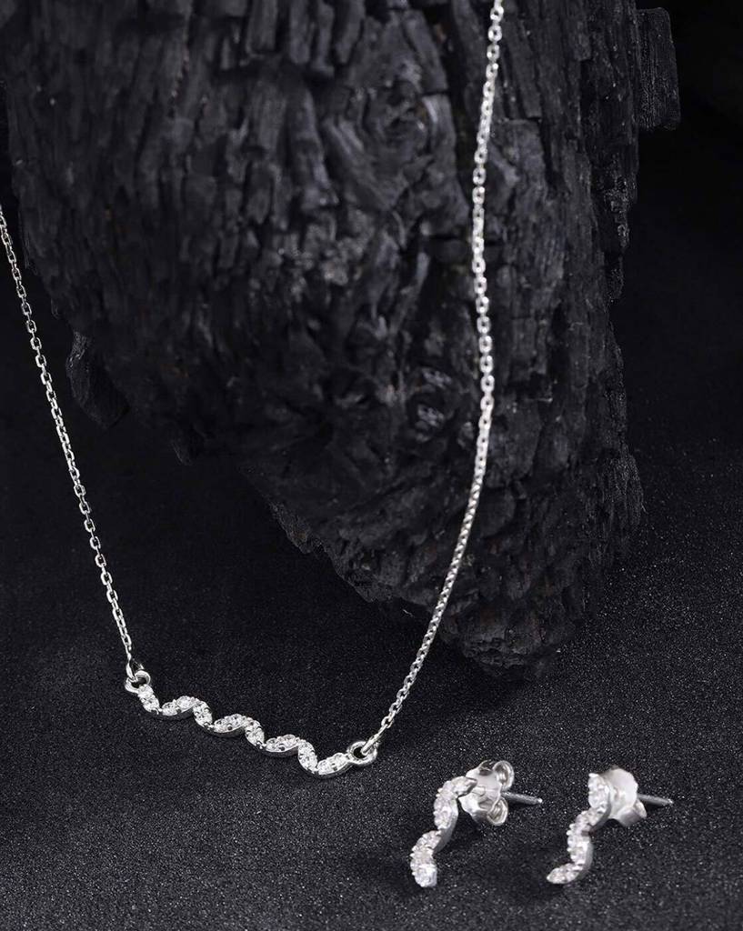 Carlton London 925 Sterling Silver Cz-Studded Jewellery Set With Silver-Plating : S121767NE-4