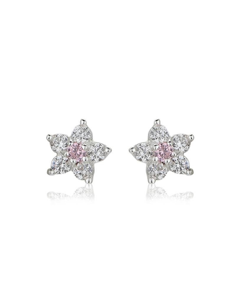 Carlton London Pink 925 Sterling Silver Stone-Studded Floral Studs : S122327E-1
