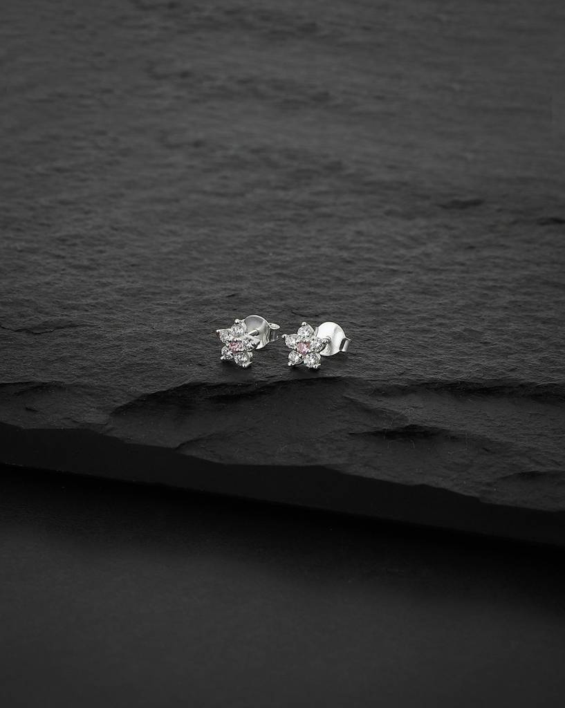 Carlton London Pink 925 Sterling Silver Stone-Studded Floral Studs : S122327E-1