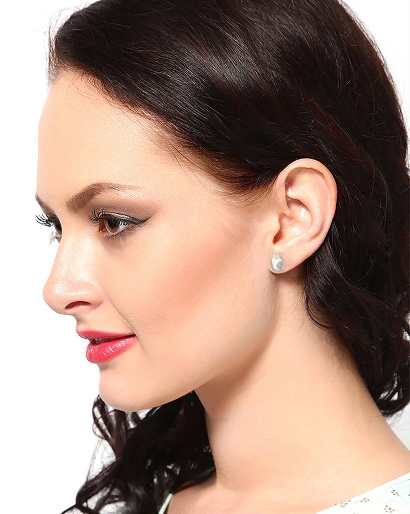 Carlton London Girls 925 Sterling Silver Cz Studded Contemporary Studs With Silver Plating : S122329E-1