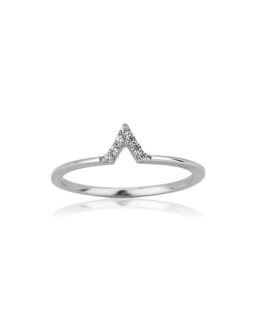 Carlton London 925 Sterling Silver-Women Rhodium-Plated V-Shaped Cz-Studded Finger Ring : S125658R-A-2