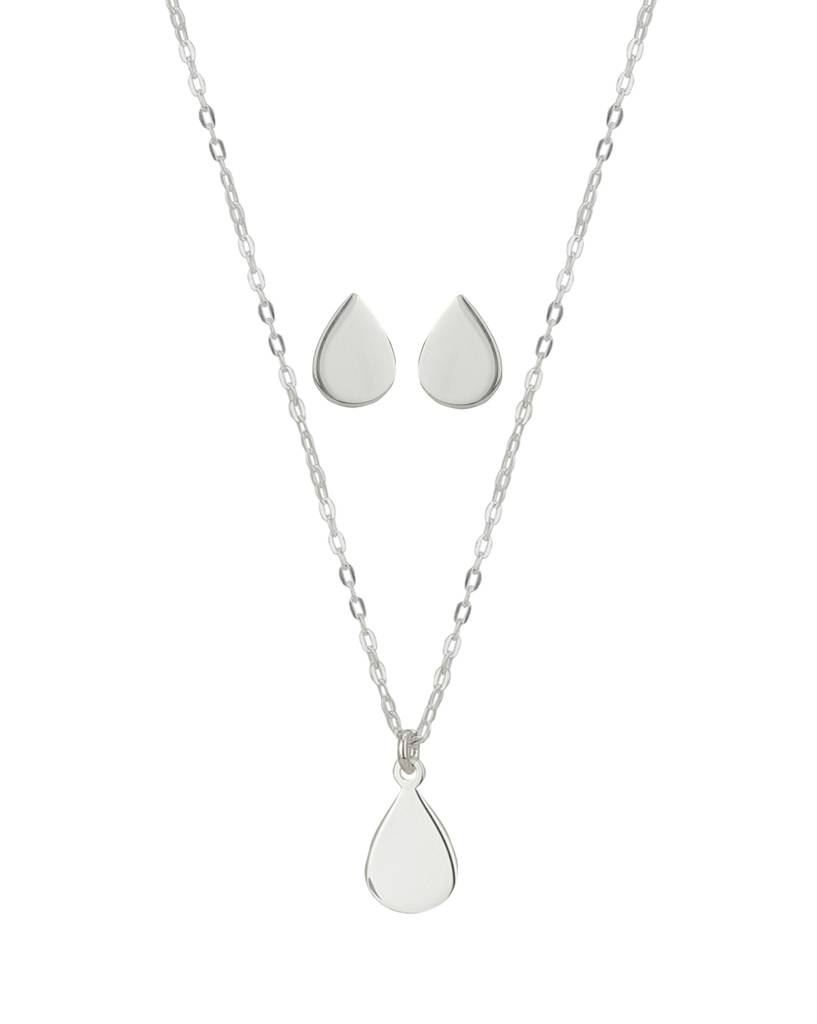 Carlton London 925 Sterling Silver Teardrop-Shaped Jewellery Set With Silver-Plating : S125757NE-1