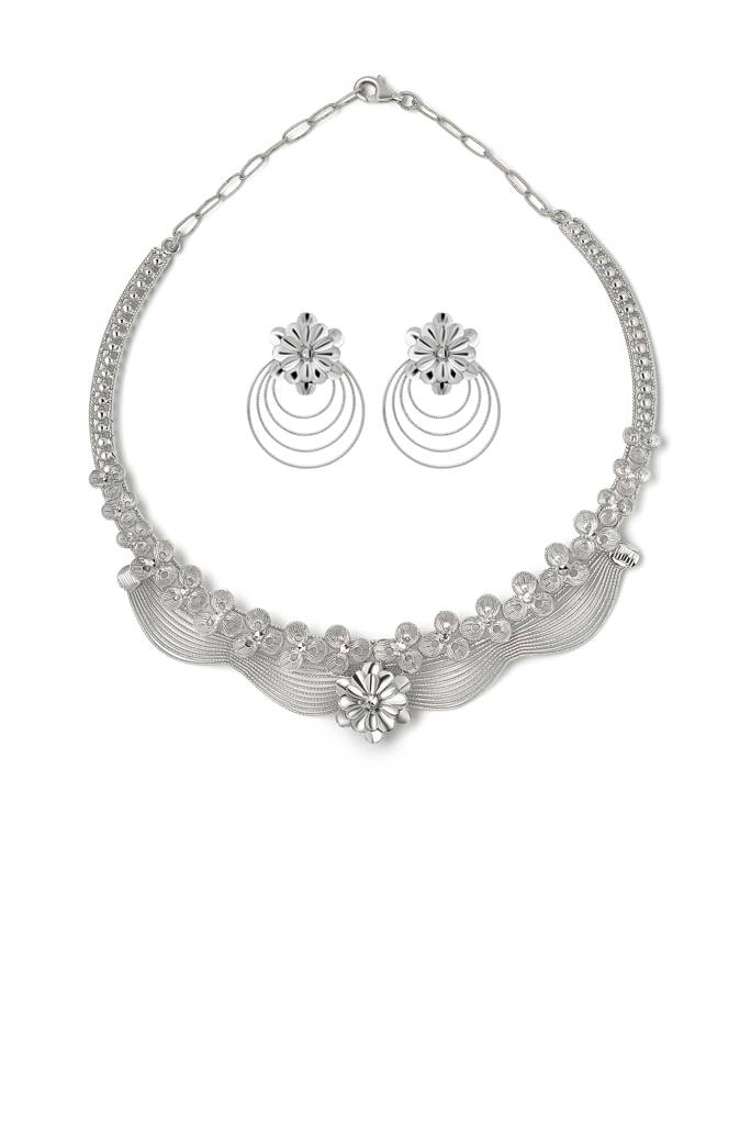 Silberry 925 Sterling Silver Jasmine Necklace Set : S133
