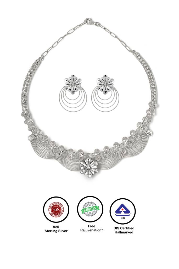 Silberry 925 Sterling Silver Jasmine Necklace Set : S133
