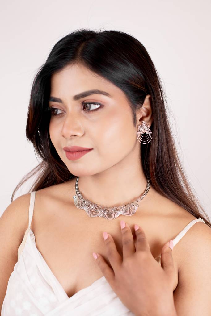 Silberry 925 Sterling Silver Camellia Necklace Set : S134