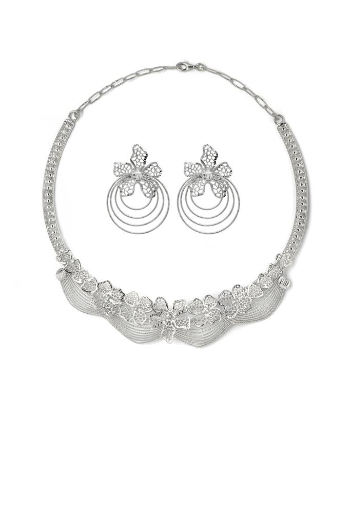 Silberry 925 Sterling Silver Camellia Necklace Set : S134
