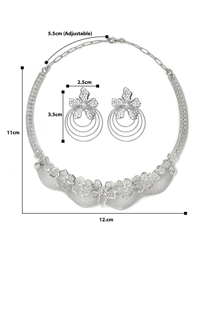 Silberry 925 Sterling Silver Camellia Necklace Set : S134