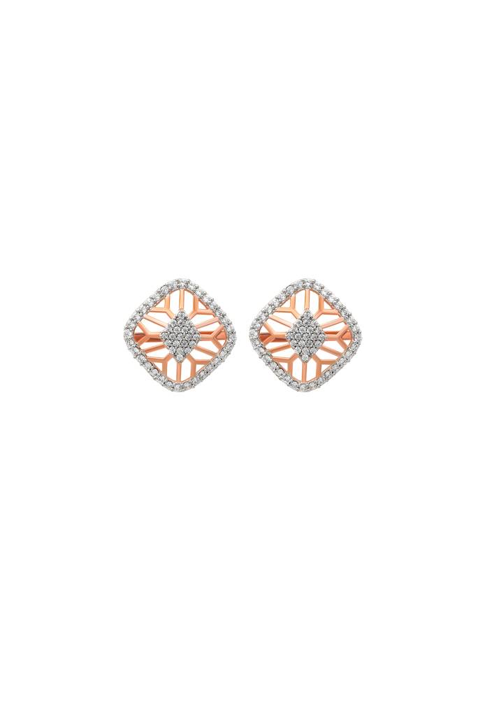 Silberry 925 Sterling Silver 18K Two Tone Rose Gold Quadrant Necklace Set : S141
