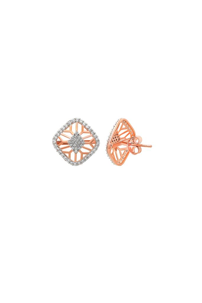 Silberry 925 Sterling Silver 18K Two Tone Rose Gold Quadrant Necklace Set : S141