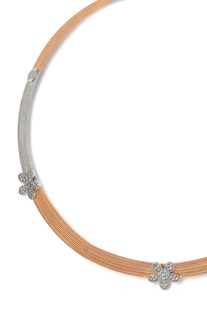 Silberry 925 Sterling Silver 18K Two Tone Rose Gold Floweret Necklace Set : S143