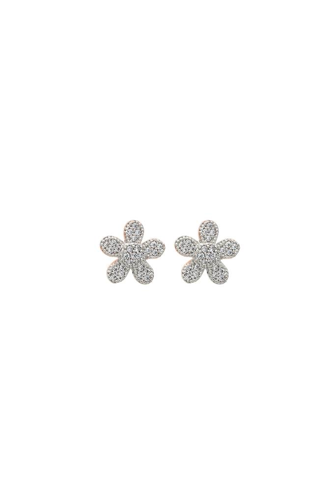 Silberry 925 Sterling Silver 18K Two Tone Rose Gold Floweret Necklace Set : S143