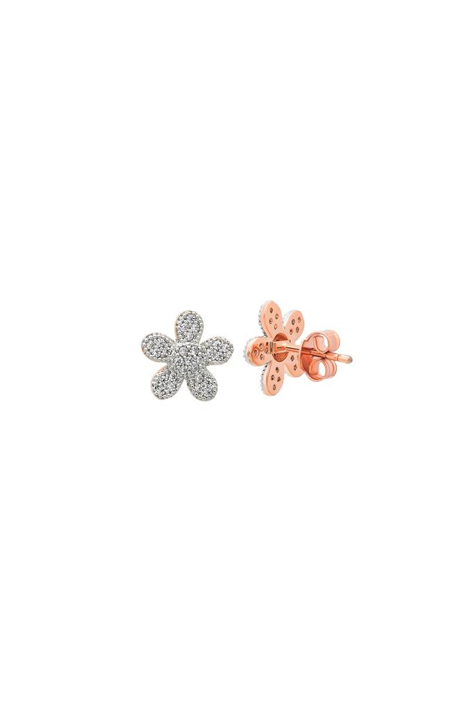 Silberry 925 Sterling Silver 18K Two Tone Rose Gold Floweret Necklace Set : S143