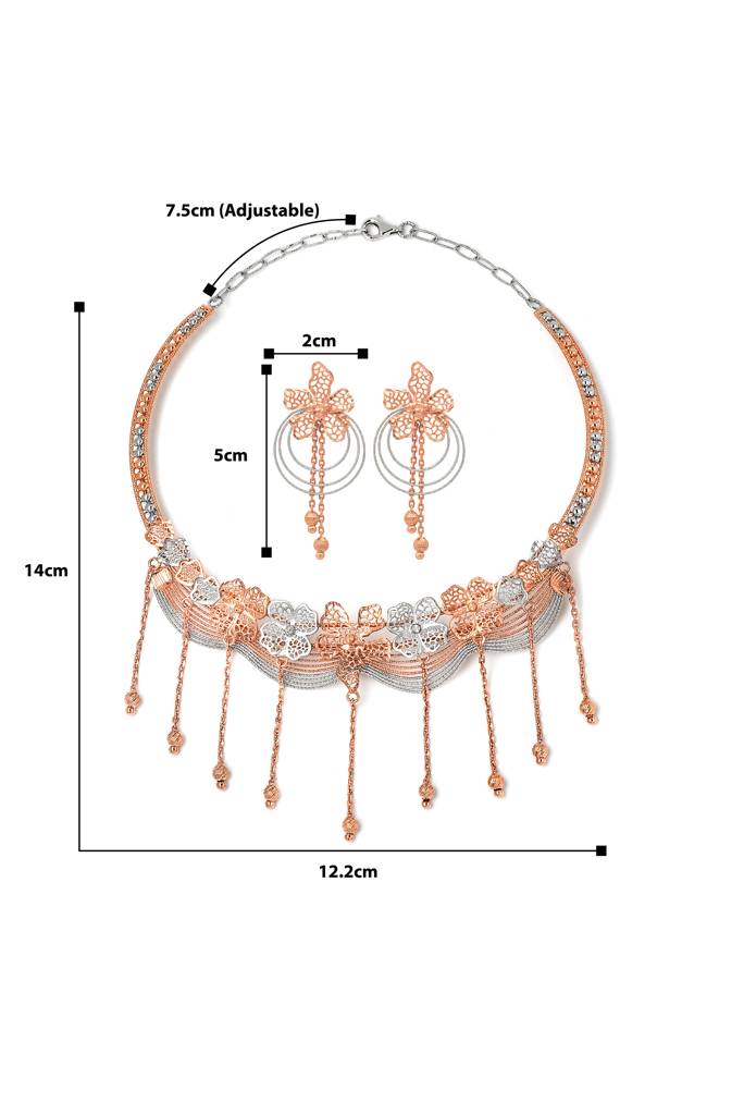 Silberry 925 Sterling Silver 18K Two Tone Rose Gold Dazzling Necklace Set : S145