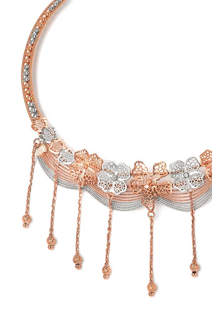 Silberry 925 Sterling Silver 18K Two Tone Rose Gold Dazzling Necklace Set : S145