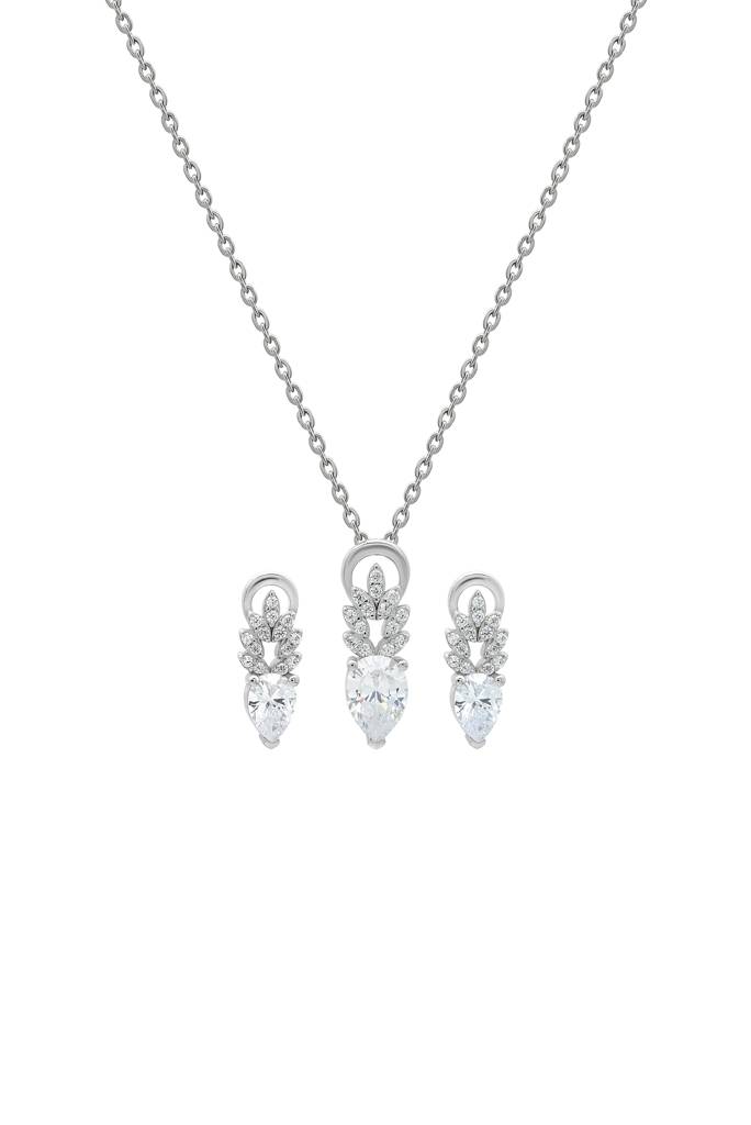 Silberry 925 Sterling Silver Ice Drop Pendant Set : S149