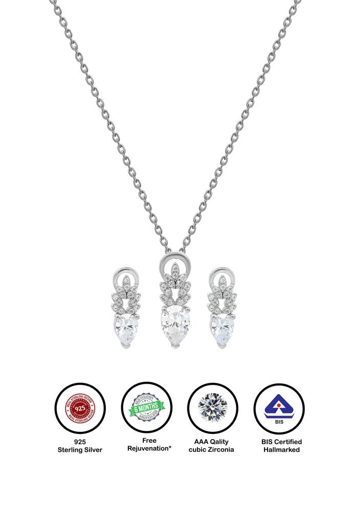 Silberry 925 Sterling Silver Ice Drop Pendant Set : S149