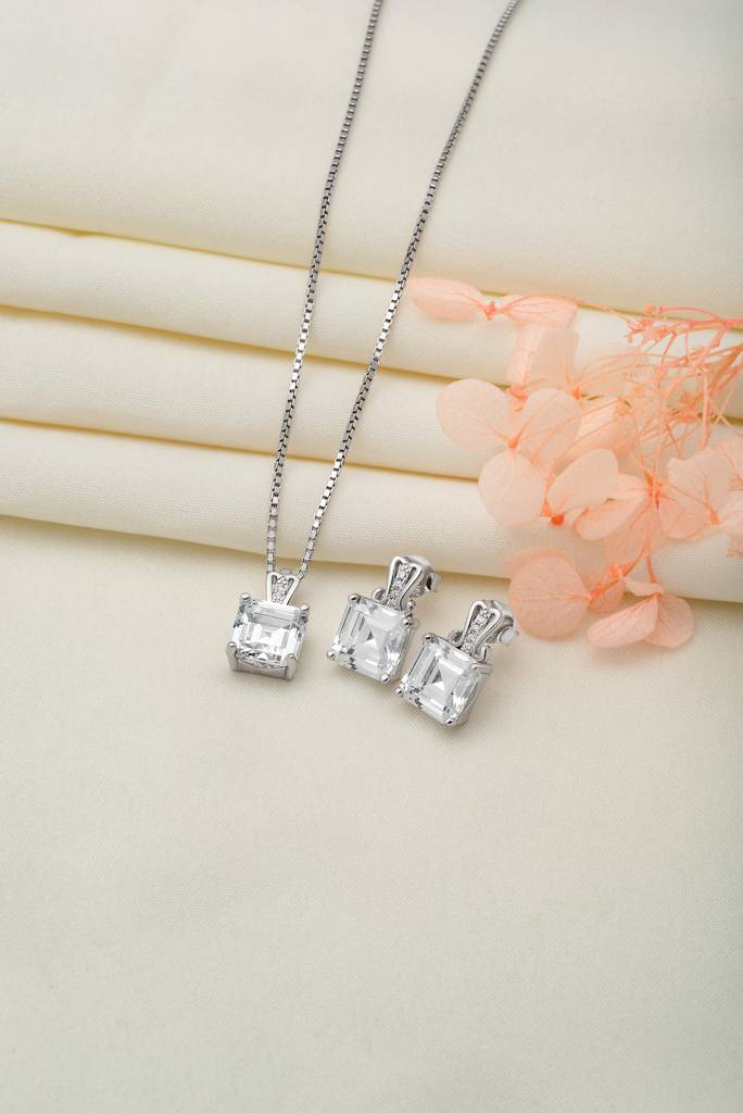 Silberry 925 Sterling Silver Cube Pendant Set With Box Chain : S153