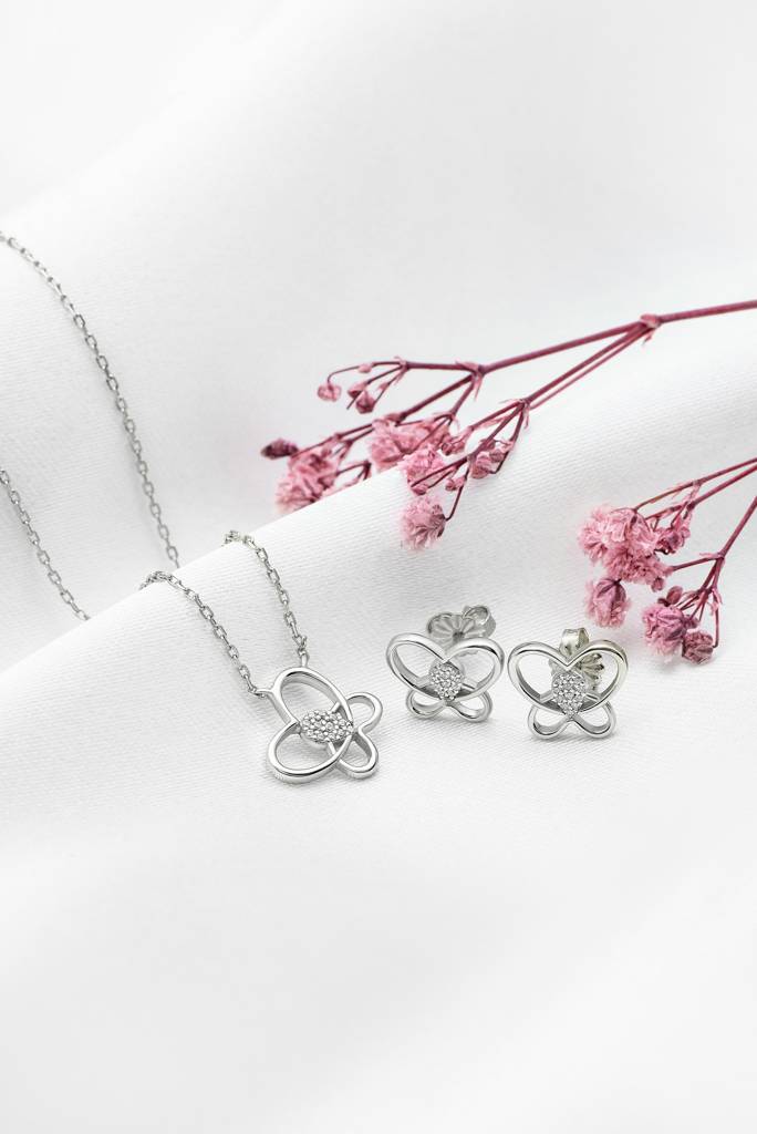 Silberry 925 Sterling Silver Delicate Butterfly Necklace Set : S195