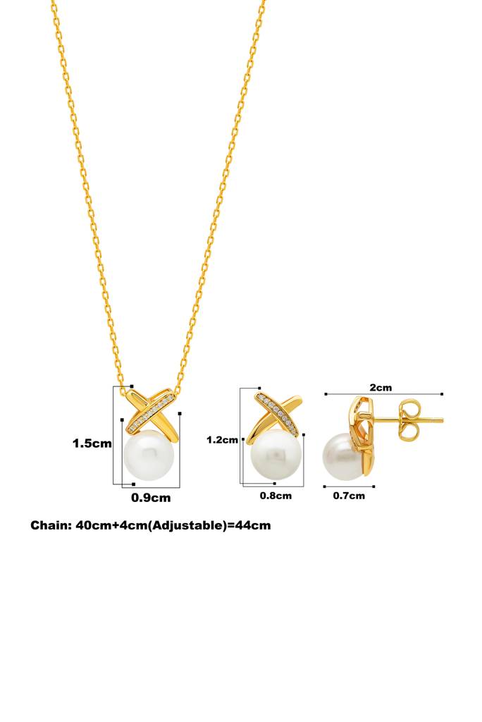 Silberry 925 Sterling Silver 18K Gold Plated Enchanted Pearl Necklace Set : S226