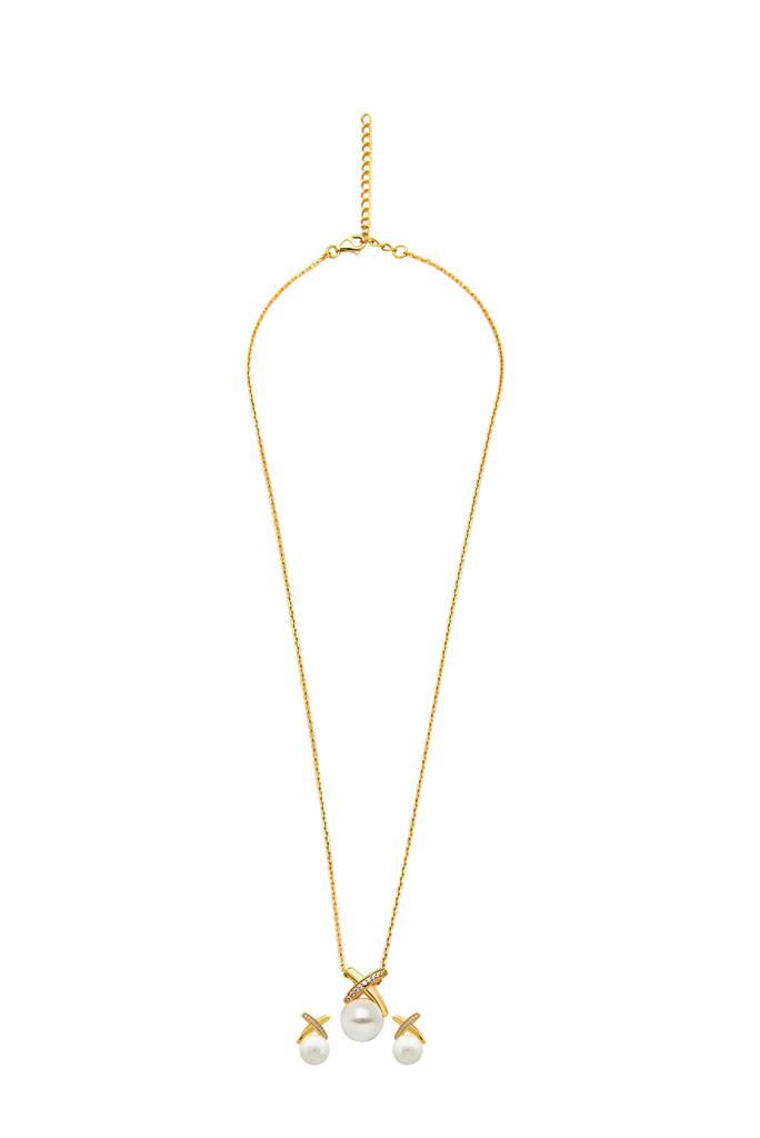 Silberry 925 Sterling Silver 18K Gold Plated Enchanted Pearl Necklace Set : S226
