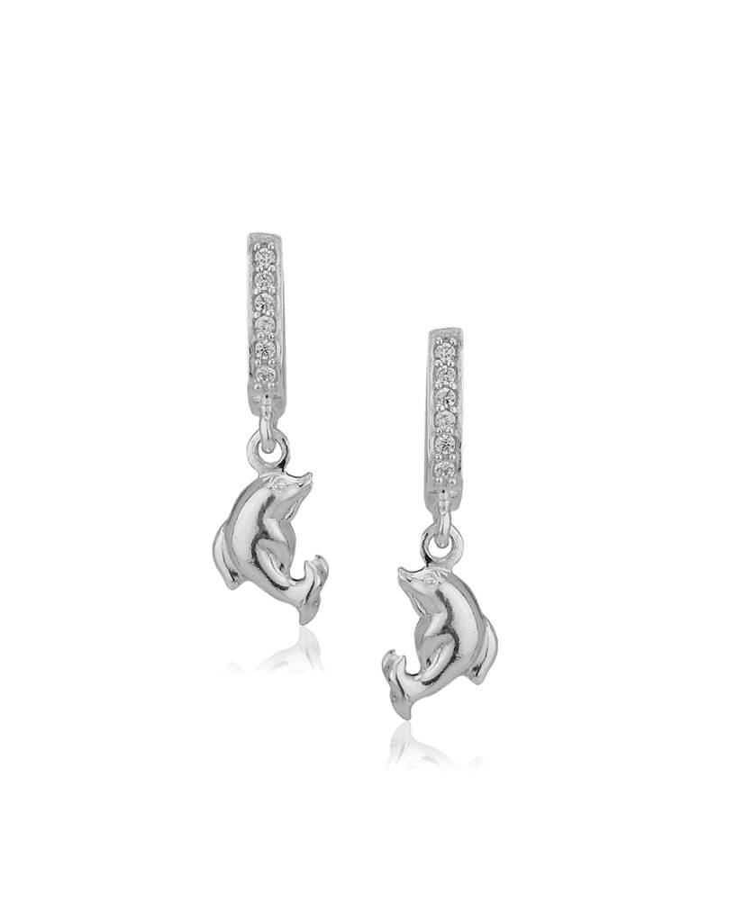 Carlton London 925 Sterling Silver- Rhodium Plated Cz-Studded Dolphin Shaped Drop Earrings : S528345E