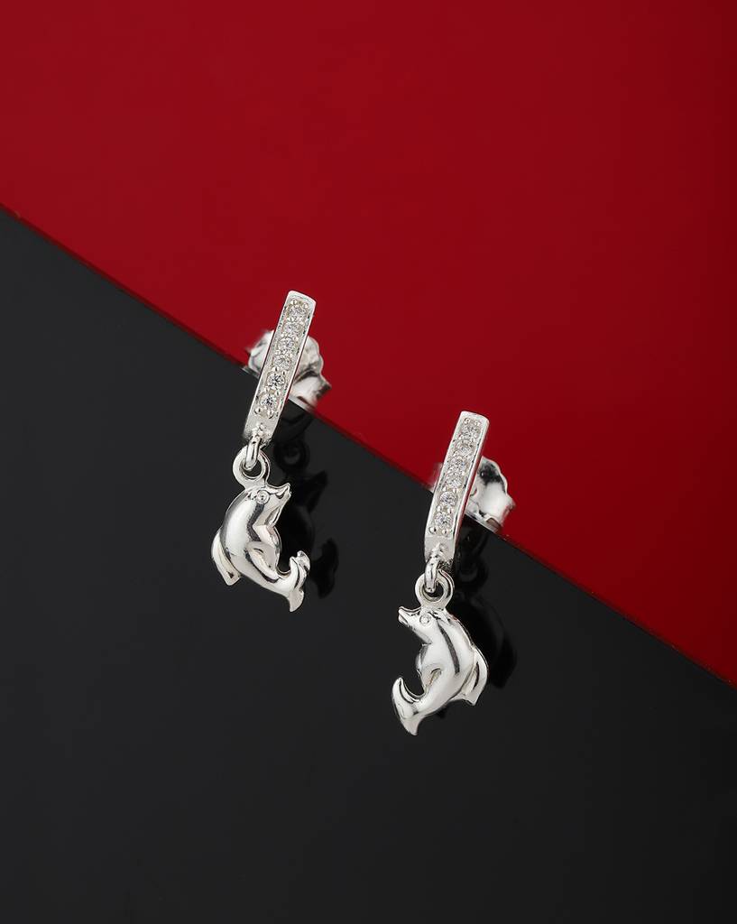 Carlton London 925 Sterling Silver- Rhodium Plated Cz-Studded Dolphin Shaped Drop Earrings : S528345E