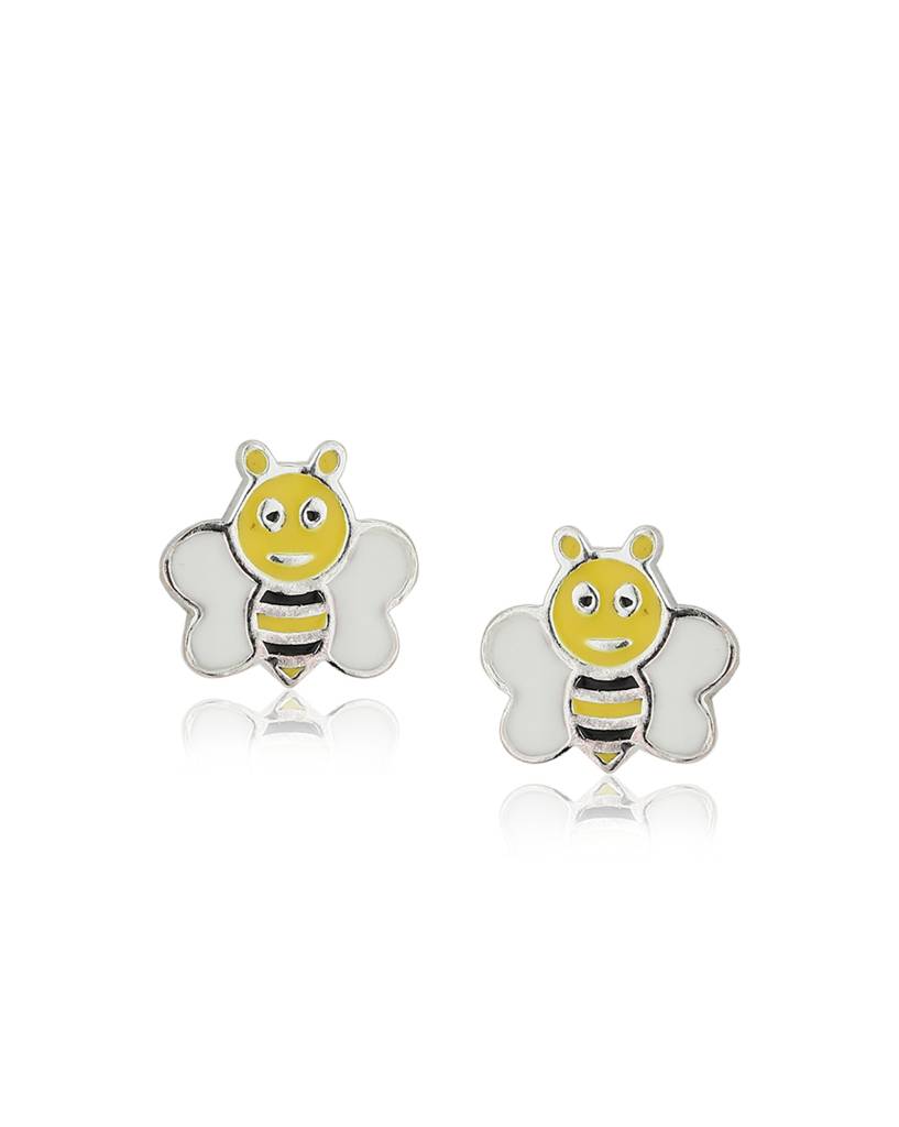 Carlton London 925Sterling Silver-Yellow & Off-White Rhodium Plated Enamelled Quirky Studs : S550818E