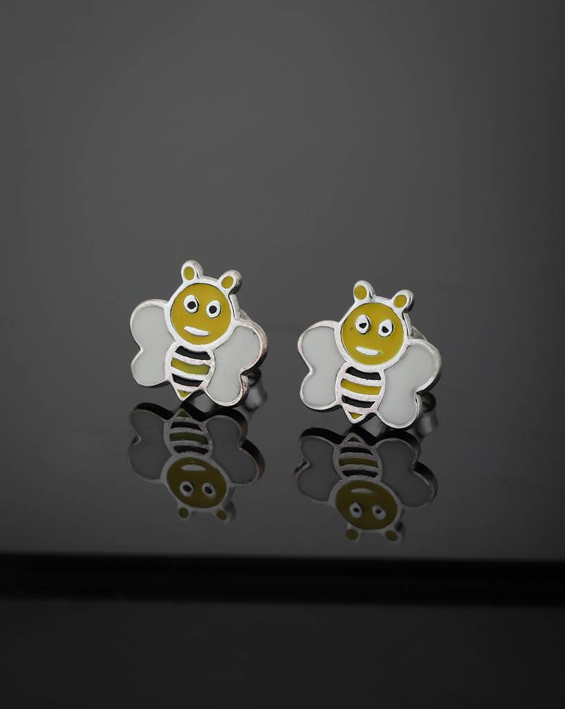 Carlton London 925Sterling Silver-Yellow & Off-White Rhodium Plated Enamelled Quirky Studs : S550818E
