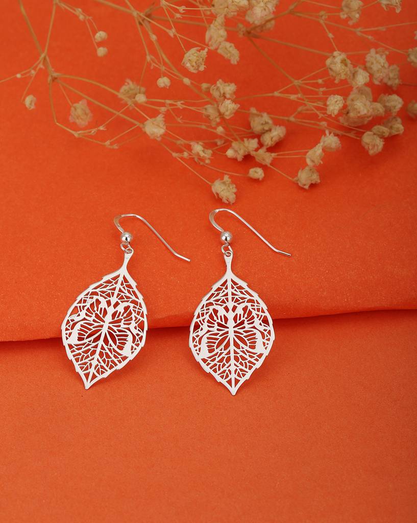 Carlton London 925 Sterling Silver Filigree Leaf Shaped Drop Earrings : S556313E2