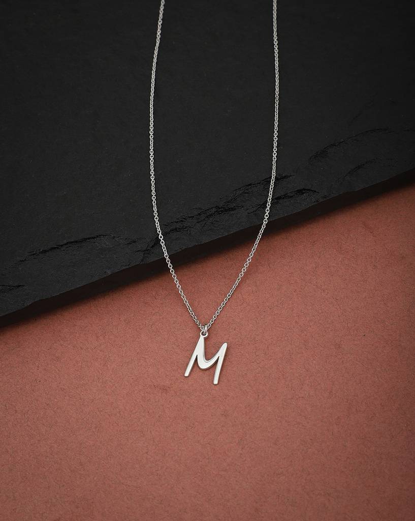 Carlton London 925 Sterling Silver- Rhodium-Plated M-Shaped Necklace : S613502N-M