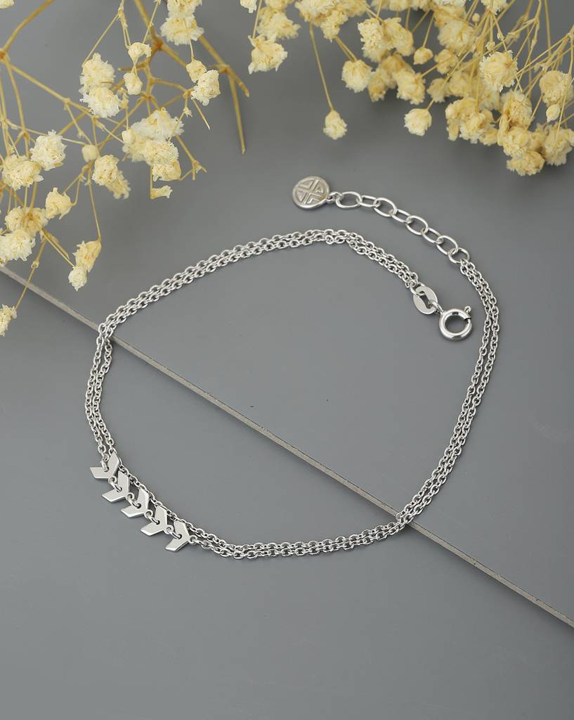 Carlton London 925 Sterling Silver-Silver-Toned Rhodium-Plated Anklet : S630714A