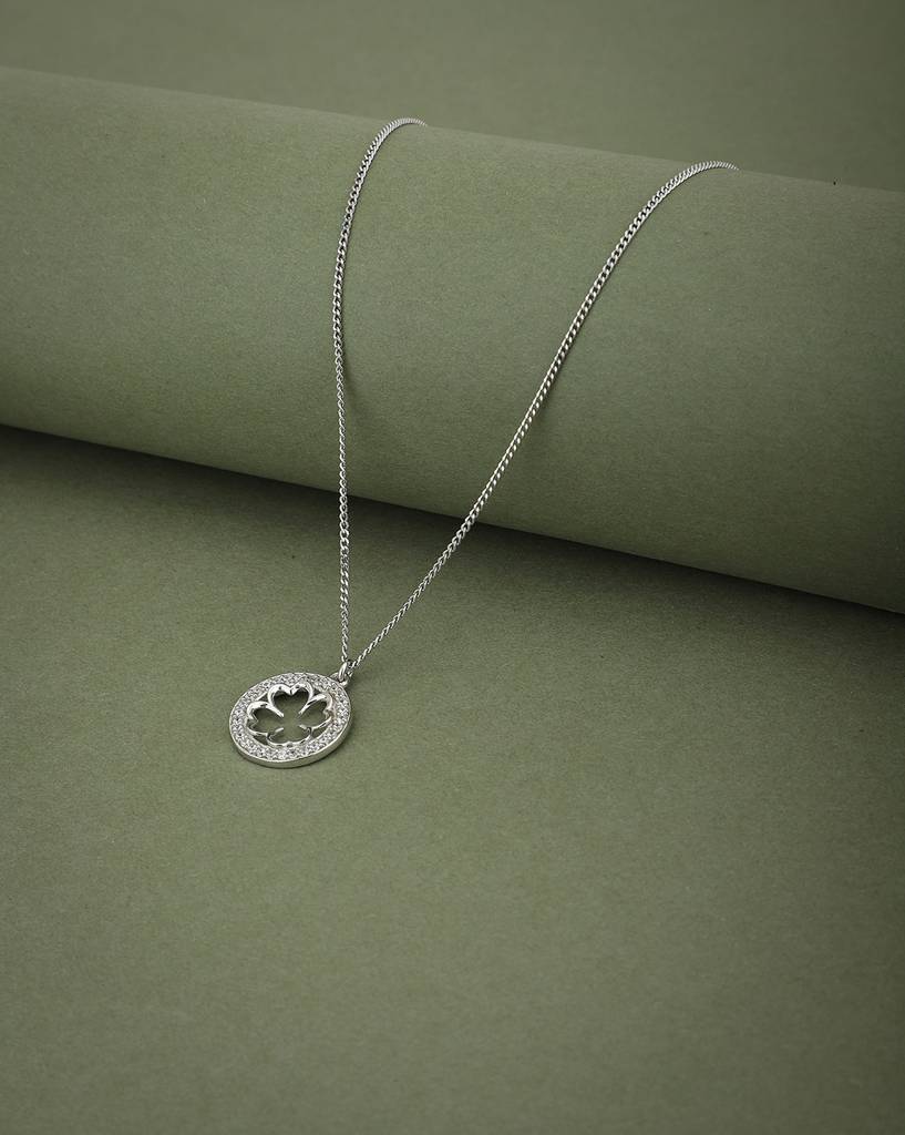 Carlton London 925 Sterling Silver- Rhodium-Plated Cubic Zirconia Studded Necklace : S630821N