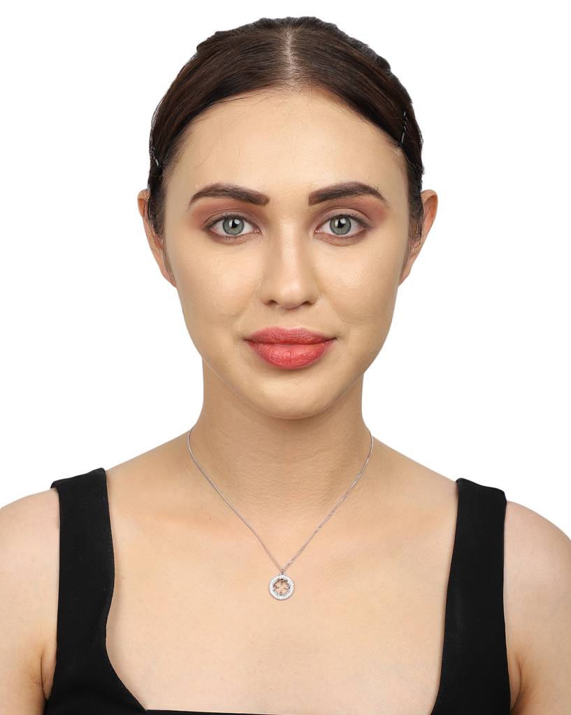 Carlton London 925 Sterling Silver- Rhodium-Plated Cubic Zirconia Studded Necklace : S630821N