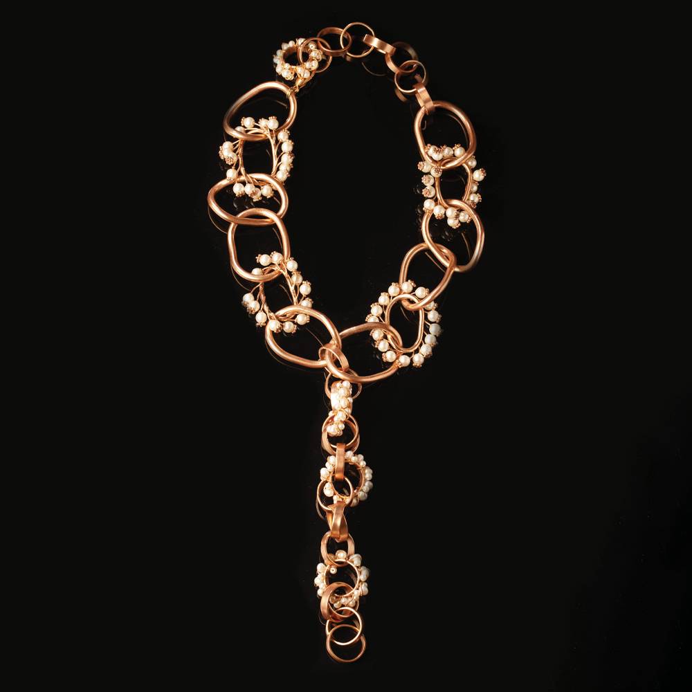 Neutron Loop Pearls On Gold Plated Link Chain Necklace : S8244
