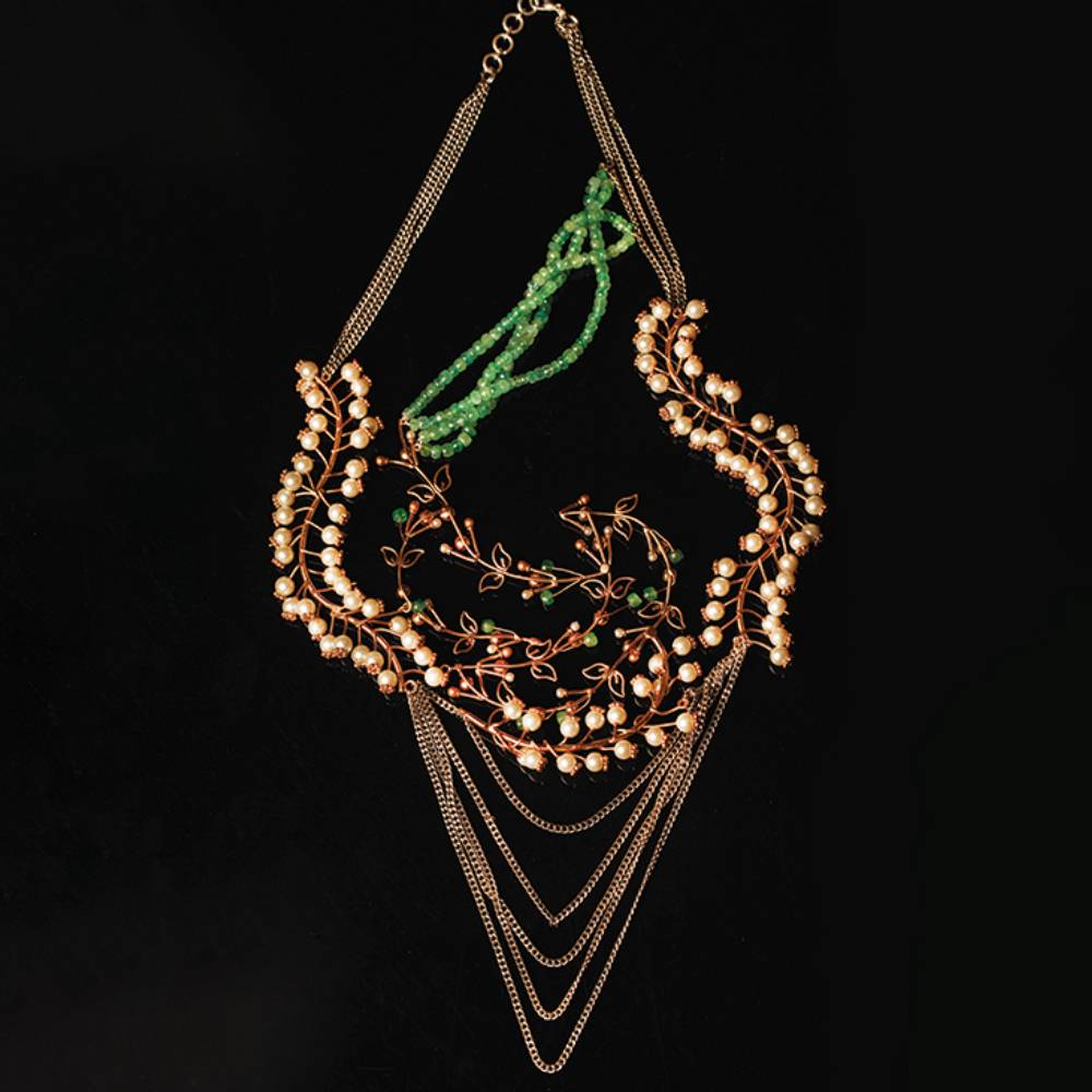 Star Trail Pearl Fern Layered Necklace : S8261