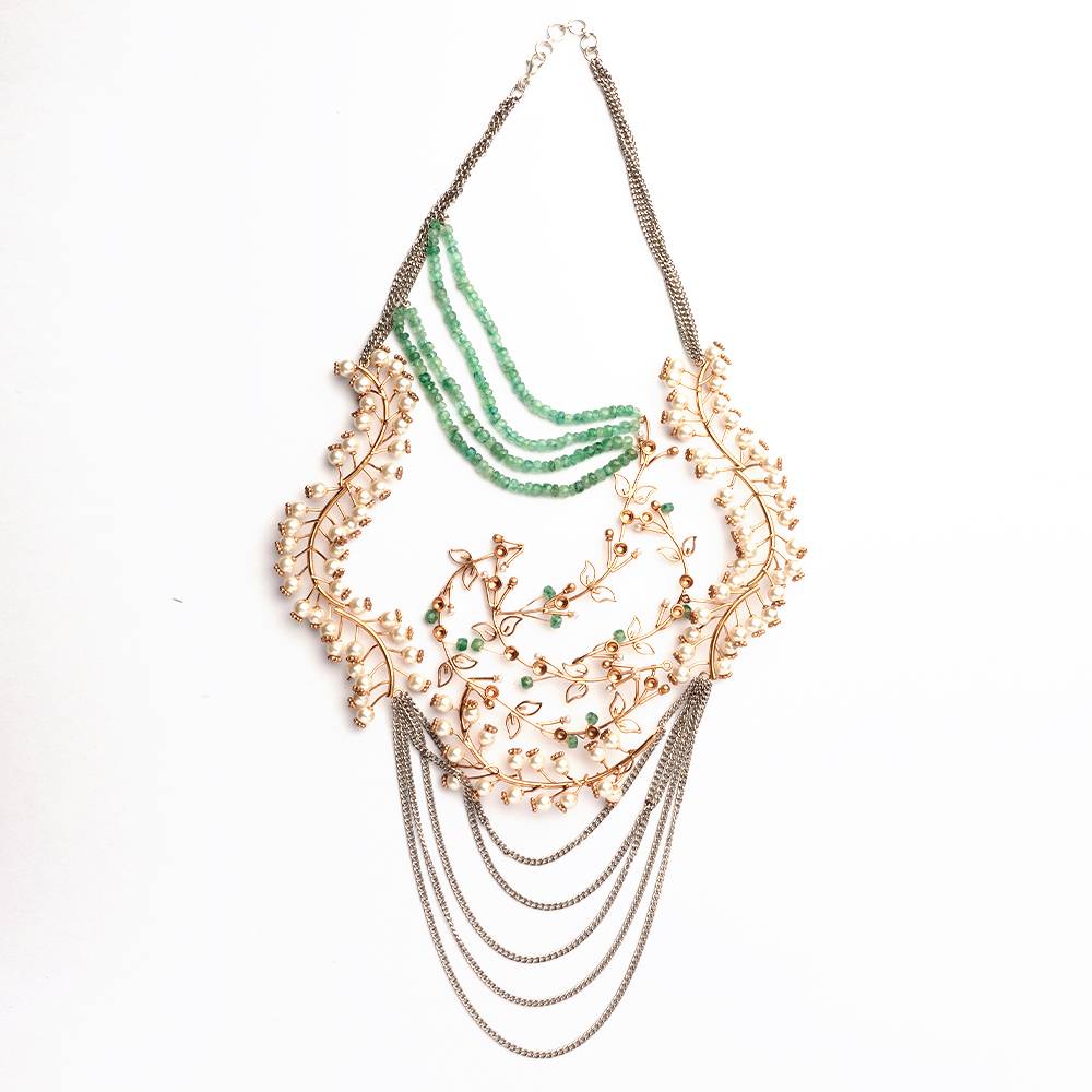 Star Trail Pearl Fern Layered Necklace : S8261