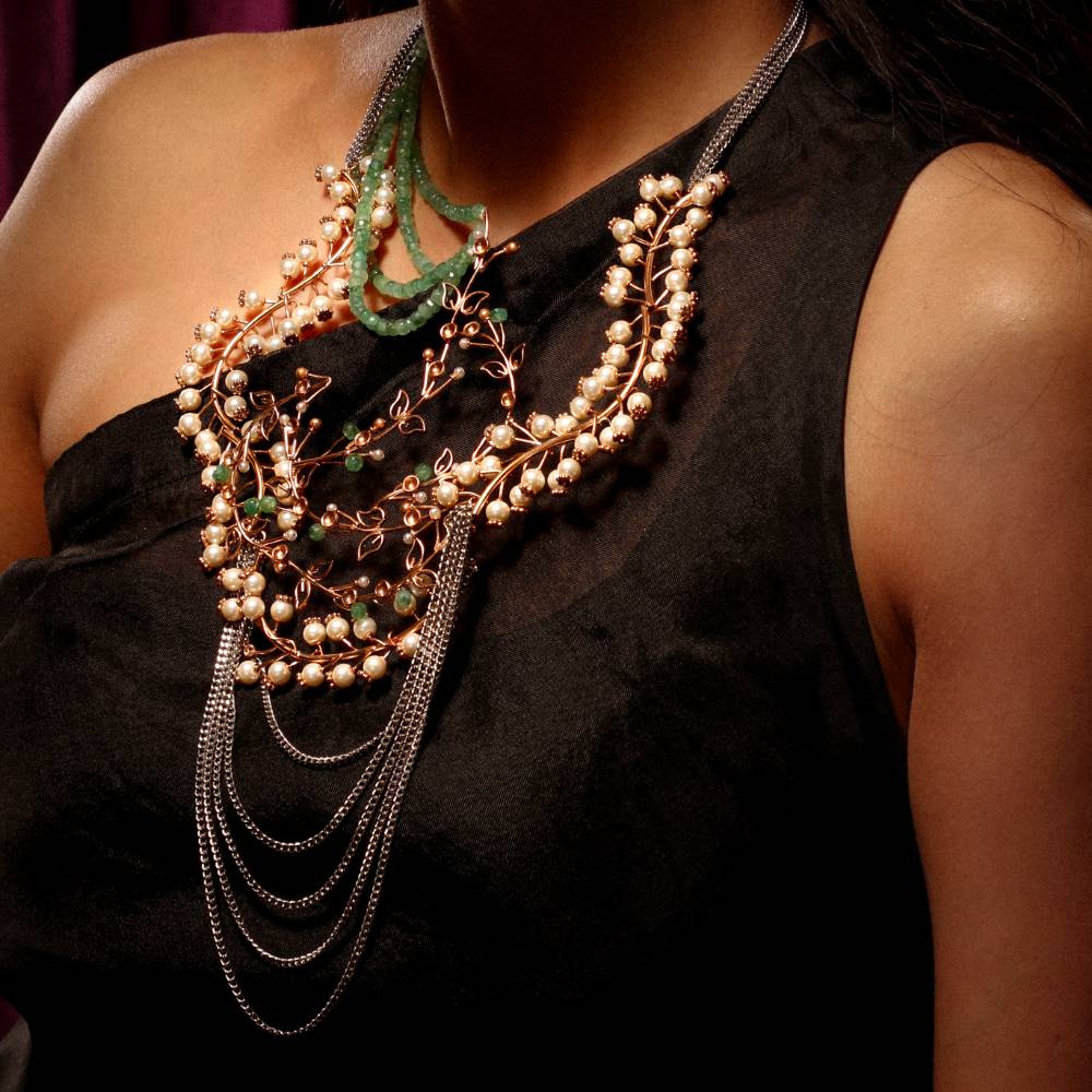 Star Trail Pearl Fern Layered Necklace : S8261