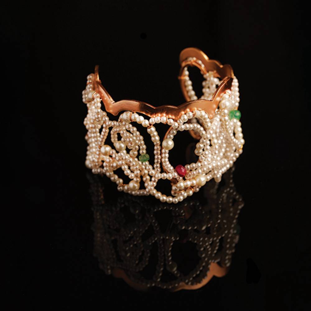 Pearl Cloud And Gemstone Gold Plated Cuff : S8268